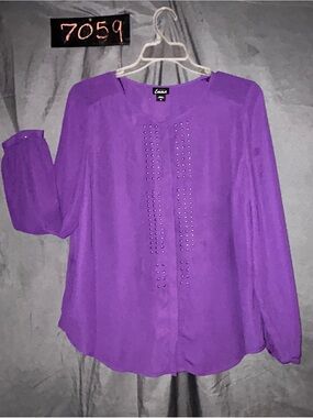 Simply Emma Purple Stud-Front Long-Sleeve Blouse